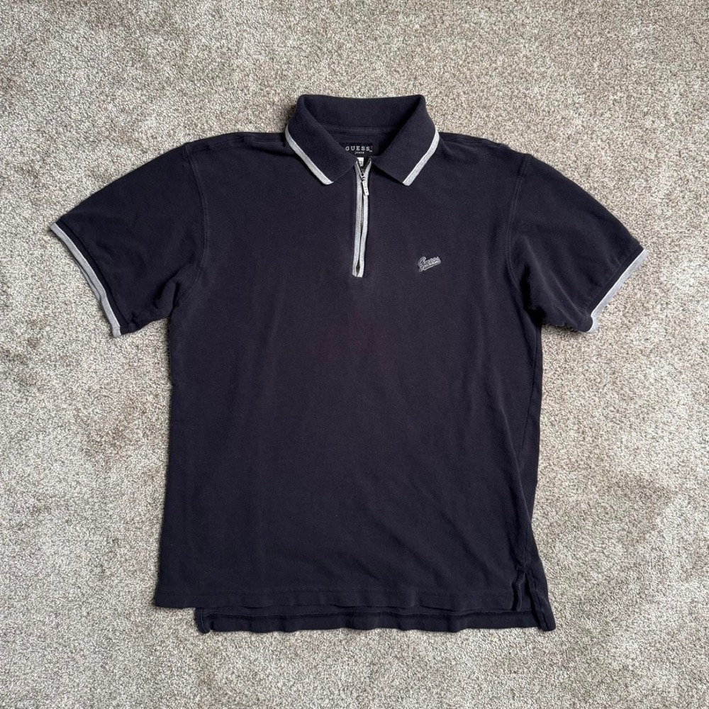 BLACK GUESS JEANS QUARTER ZIP POLO